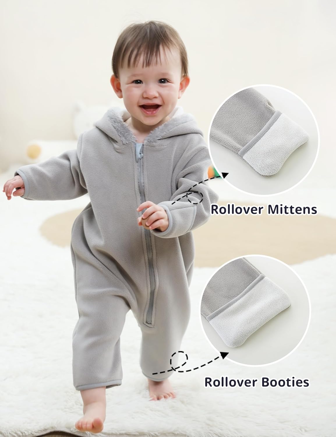 Baby Fleece Bodysuit Infant Boy Girl One Piece Bear Hooded Outerwear Snowsuit For Winter - Image 3