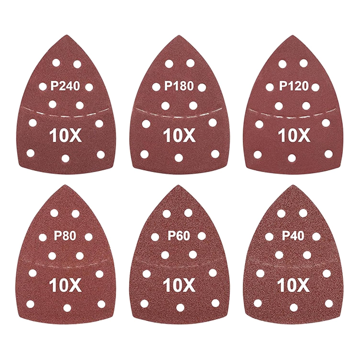 Detail Sander Sandpaper Kit – Assorted Grits 40/60/80/120/180/240 | 60-Piece Hook & Loop Sanding Pads with Holes, Mouse Rectangle Finger Sander for Wood, Metal, Paint Polishing
