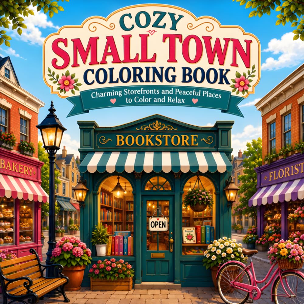 Cozy Small Town Coloring Book: Charming Storefronts and Peaceful Places to Color and Relax Small-Town Scenes for Adults and Teens (30 Page Studio)