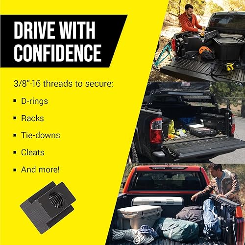 Miniatura 5 de Mission Automotive Tuercas con ranura en T, herrajes de óxido negro y amarres de ranura en T, compatibles con rieles de cama Toyota Tundra y Toyota