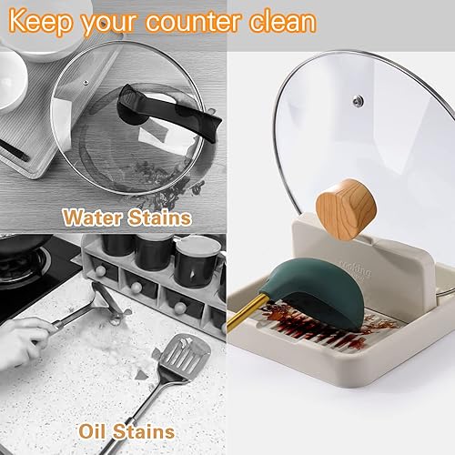 Miniatura 2 de AIERSA Soporte de cuchara verde con tapa para estufa (1 unidad) para espátula, cucharón, tapa de olla, soporte para utensilios de cocina, accesorios