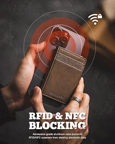 Miniatura 6 de DUGRAFT Cartera desplegable con ventana de identificación, bolsillo frontal minimalista para tarjetas de crédito para hombres, funda delgada de