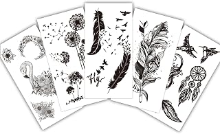 S.A.V.I 5 Mixed Design Sheets | Safe Non-Toxic Black Feather & Floral Temporary Tattoo Stickers for Women & Girls | Waterp... Price In India