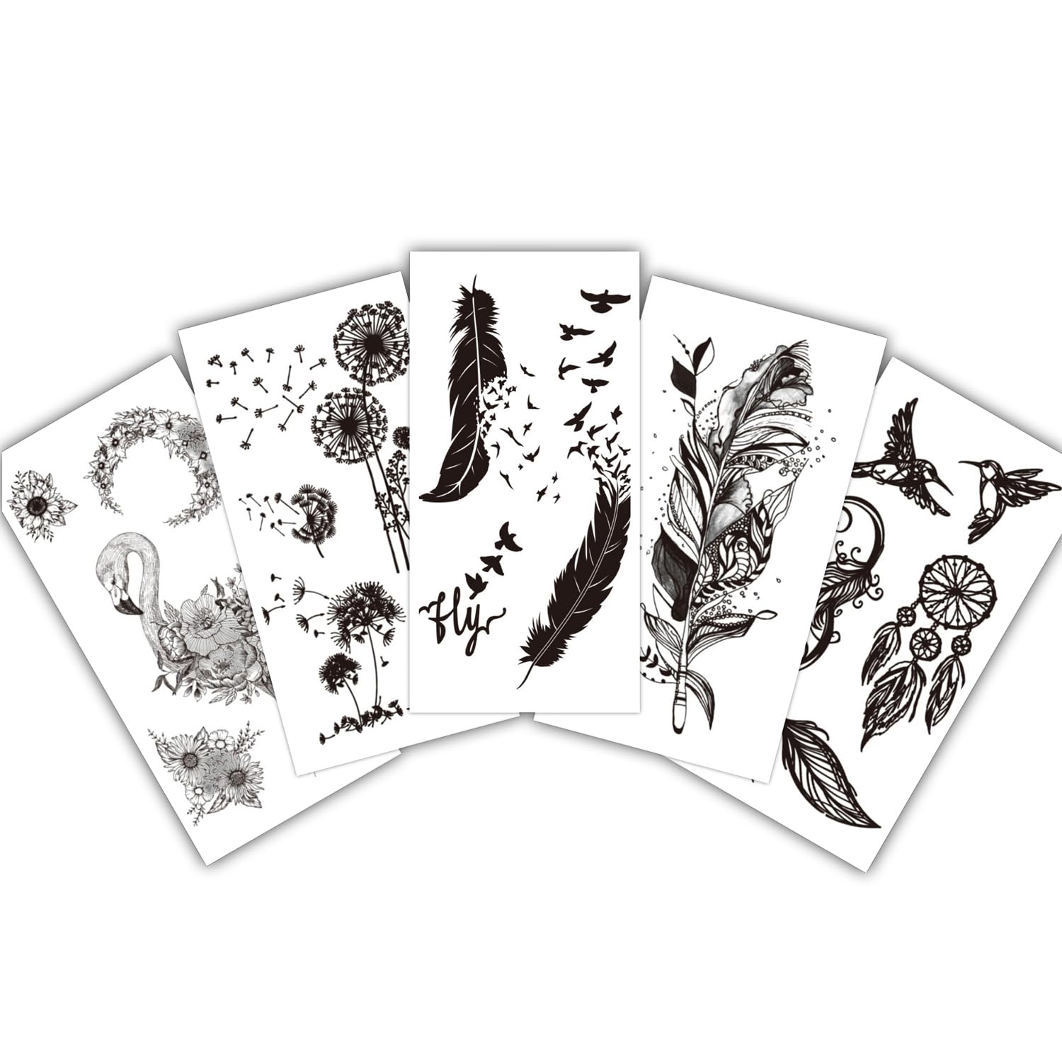 S.A.V.I 5 Mixed Design Sheets | Safe Non-Toxic Black Feather & Floral Temporary Tattoo Stickers for Women & Girls | Waterp...