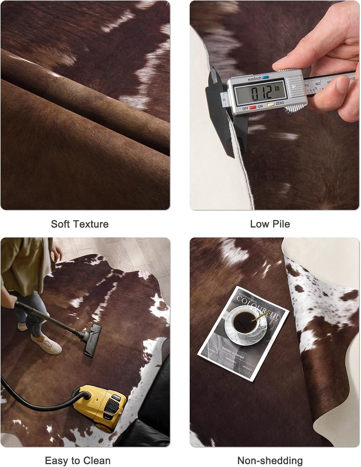 Pettop Luxury Faux Cowhide Rug 2.3x3.6 Feet - Western Cow Print Area Rugs for Living Room, Bedroom, Farmhouse - Premium Western Style Faux Fur Carpet, Non-Slip Animal Hide Throw Rugs (Dark Brown)