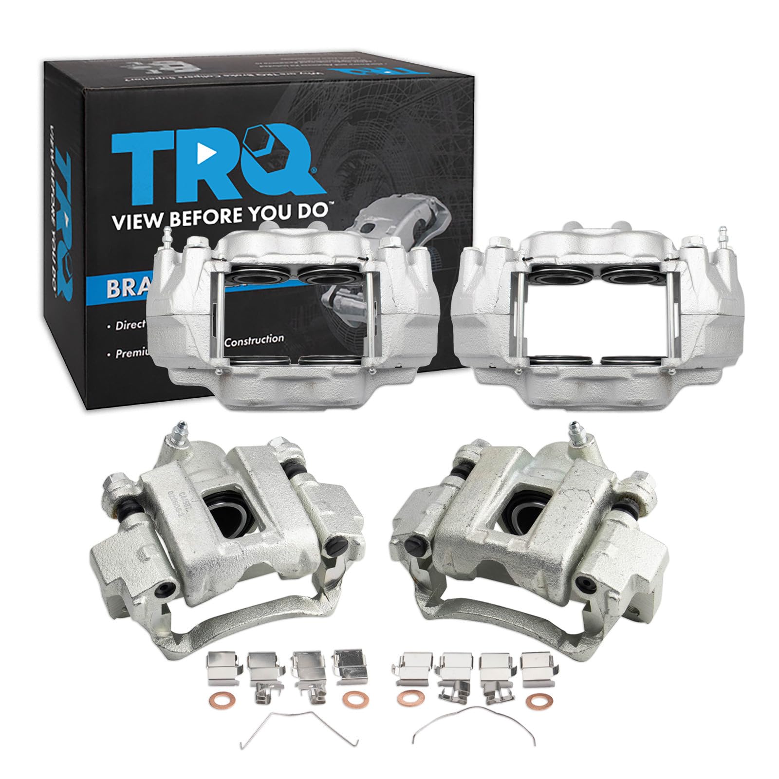 TRQ Front and Rear Brake Caliper Set Zinc Coated Brackets Hardware Compatible with 2003-2007 Toyota Sequoia