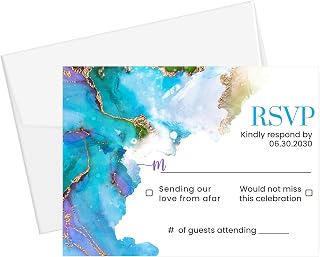 Jeweled Purple Personalized Wedding RSVP Cards, Custom Printed Response Cards with Envelopes, 3x5.5 Inch Elegant Design, Response & Reminder Invitation Inserts, Elegant Watercolor Designs