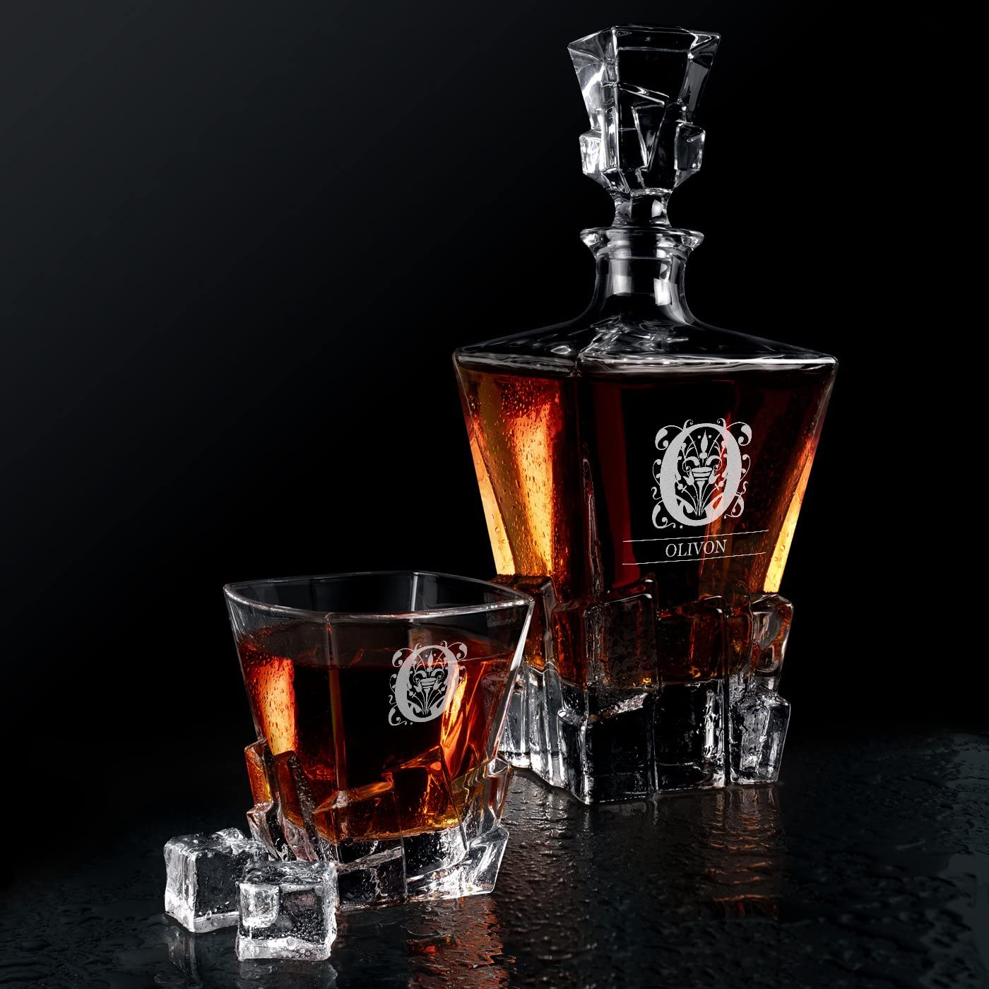 Maverton Carafe en verre et 6 verres a whisky, Avec motif décoratif | Ensemble Personnalisé Idee Cadeau Homme, Cadeau Anniversaire Homme, Set whisky au design unique, Pour connaisseur, Ornement