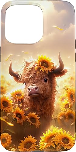 Miniatura 82 de Funda para iPhone 12 mini con diseño de vaca escocesa de las tierras altas y girasoles