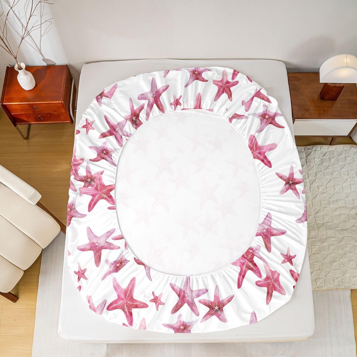 Feelyou Starfish Bedding Fitted Sheet Ocean Beach Marine Life Decor Bed Sheet Set for Kids Boys Girls Coastal Beach Theme Bedding Sheets Red Bed Cover Bedroom Collection 3Pcs Full Size image 3