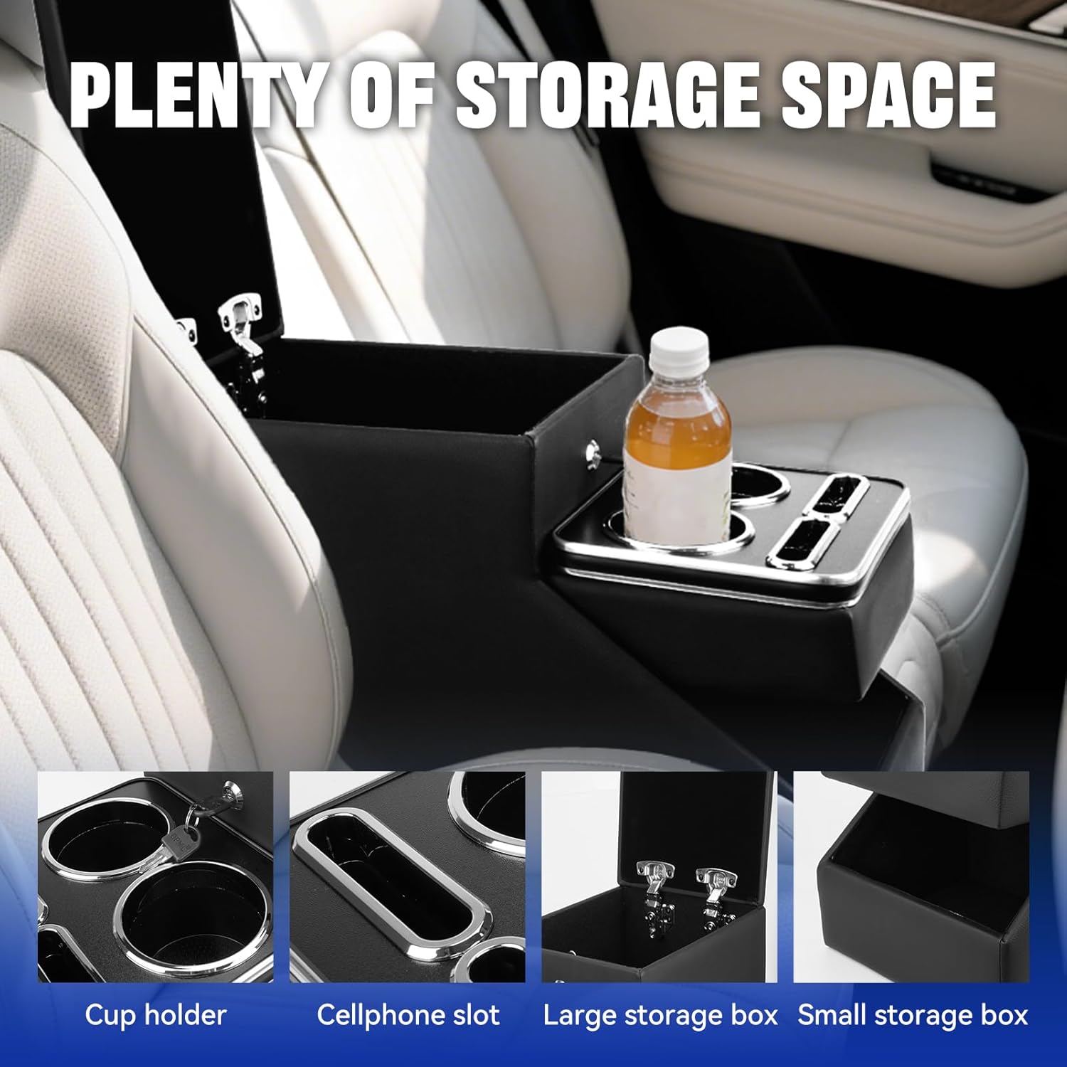 Center Console Organizer Between Seat for Truck Minivans, SUVs, Middle Van Console Floor Console Storage Box with Locking Car Armrest Storage Box