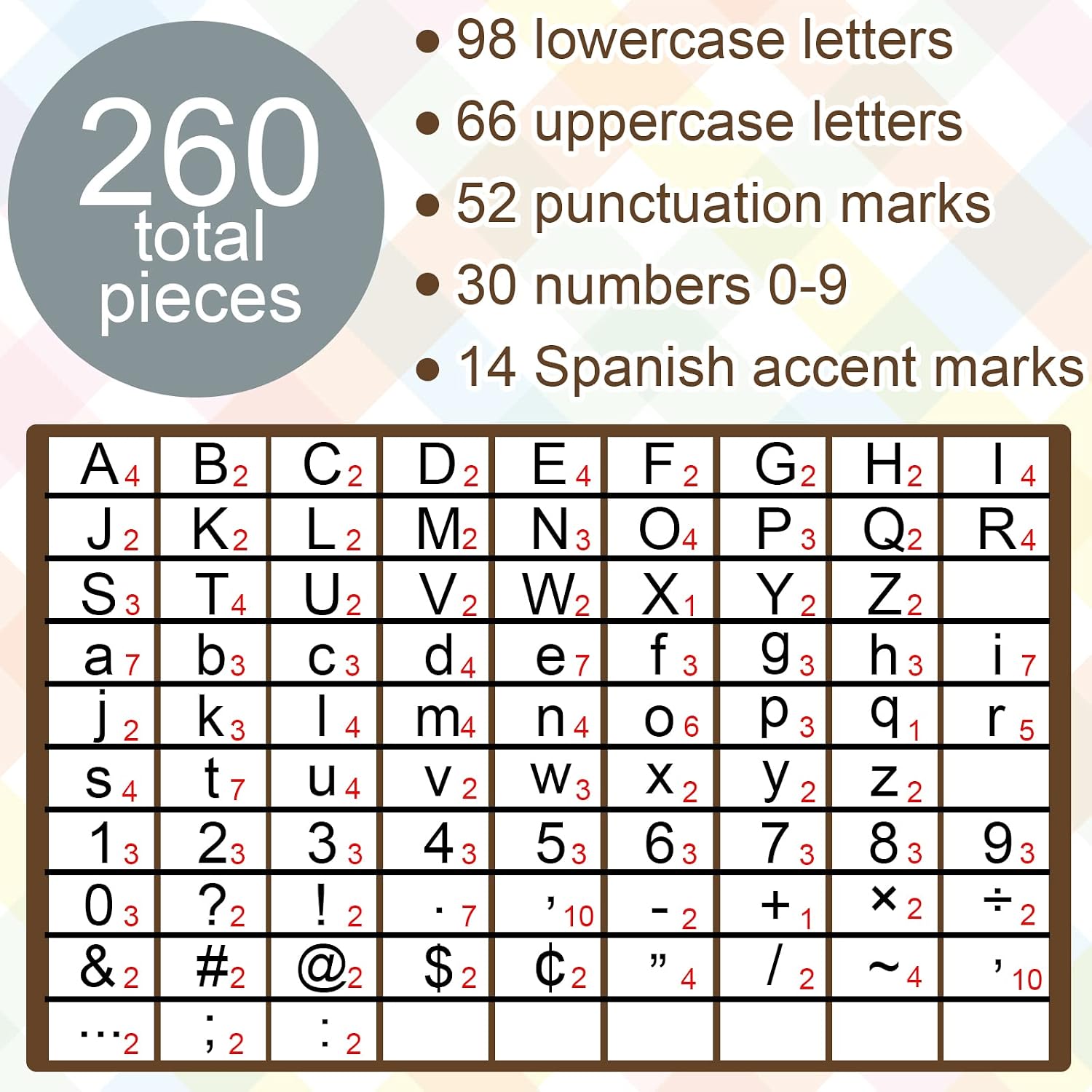 260pcs Letters Combo Pack Set Wood Grain Classroom Decorations Alphabet Letters Numbers Bulletin Board Block Accents Cutouts for Students Kids