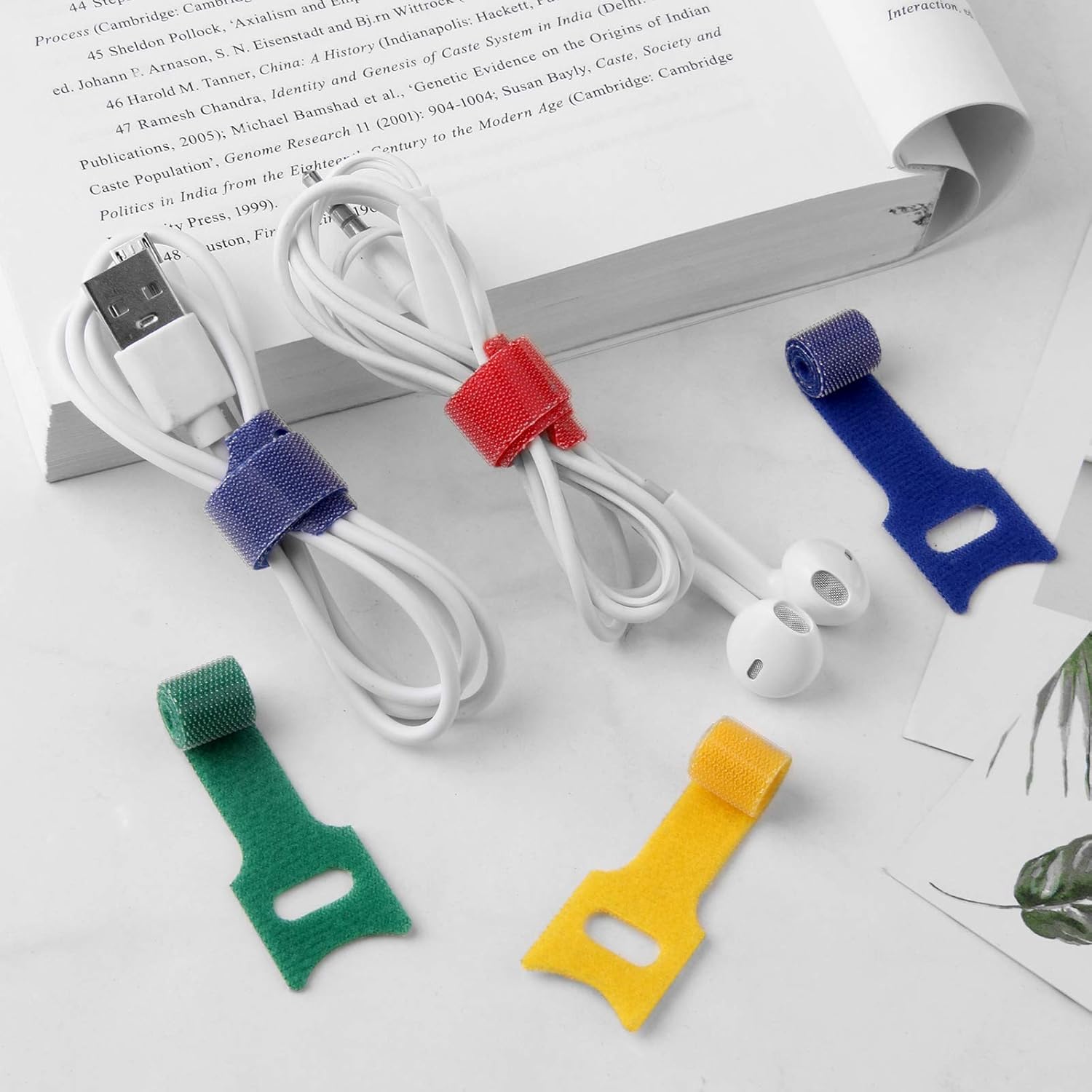 6 Inch Length Reusable Hook and Loop Cable Ties ，Strong &Microfiber fastening cloth, Adjustable Fastener Cable Strap Hook and Loop Cord Ties