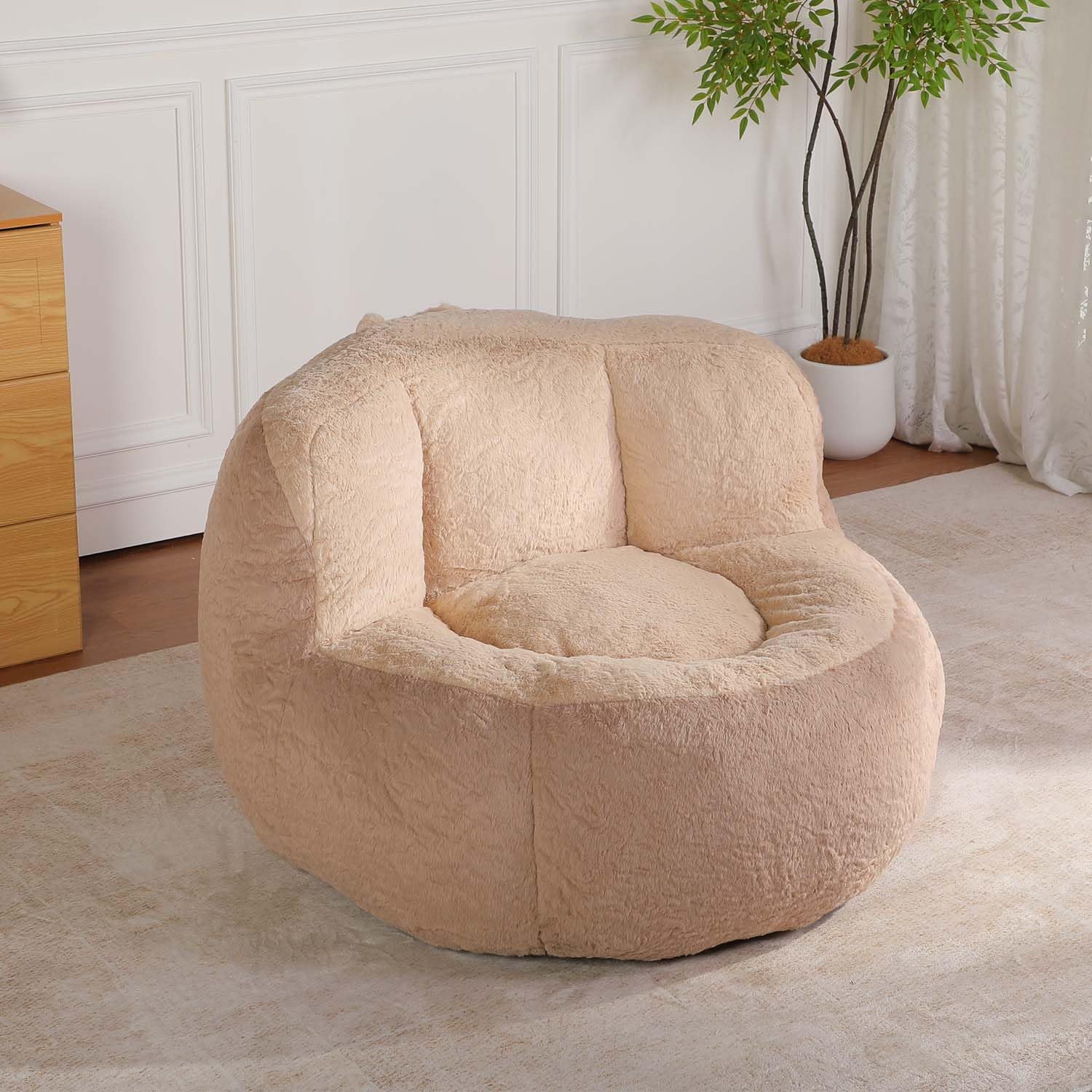 Memory Foam Bean Bag Chair, Oversized Faux Fur Floor Lazy Sofa, Comfy Large Boneless Lounger, No Assembly Required for Bedroom, Apartment and Living Room (Brown)