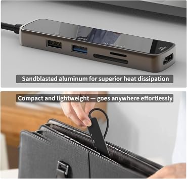 5-in-1 USB C Hub for MacBook Pro, Multiport Adapter with 4K HDMI, USB 3.0, SD/TF Card Reader for Dell XPS, Chromebook, Aluminum Type C Dongle