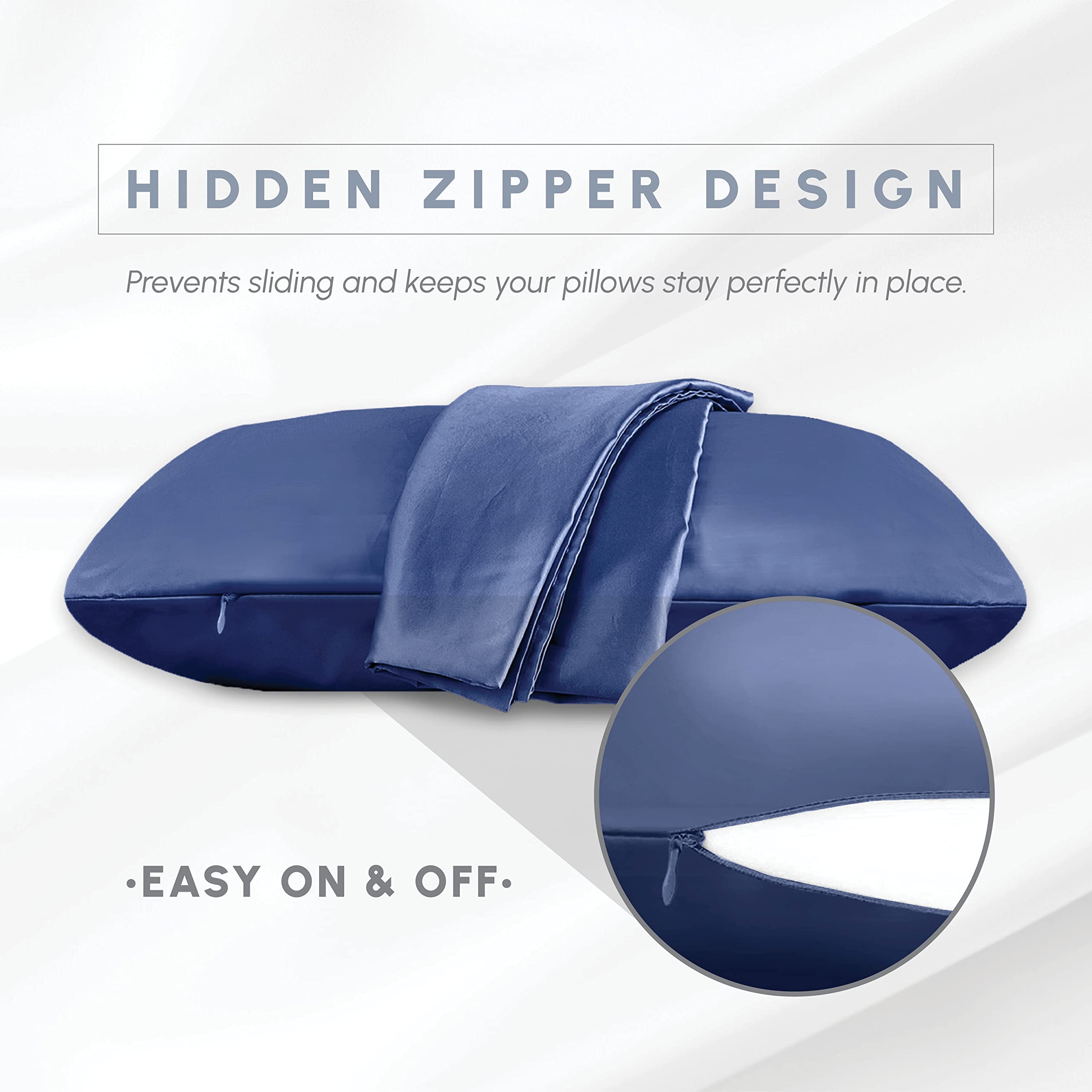 Amazon｜Elegant Comfort 4枚パック ネイビーブルー キング サテン 枕