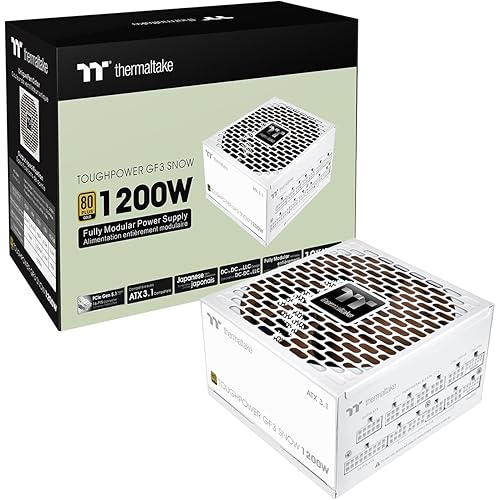 Thermaltake Toughpower GF3 1200W; ATX 3.1; x2 Native PCIe 5.1 12V-2x6; Flat Cables; Japanese Main Capacitors; Colored Custom 135mm Fan; 80 Plus Gold Certified; Snow; PS-TPD-11200FNFAGU-N