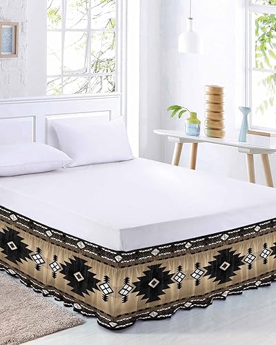 Southwest - Falda de cama tamaño California King de 18 pulgadas de caída, ajustable y elástica, plisada, con volantes de lujo para cama individual,