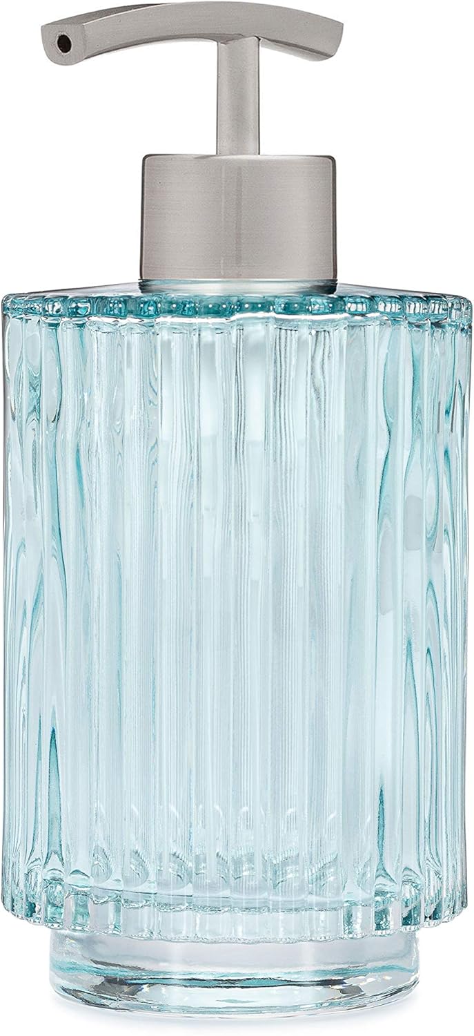 Parisian Blue Fluted Glass Soap Dispenser Bathroom Refillable Lotion Dispenser Suitable for Kitchen Hand Soap Dispenser (Gold) : Home & Kitchen