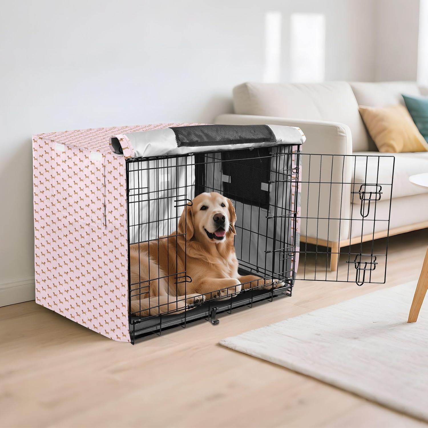 Gold Dachshund Dogs Crate Covers for Dog Cages Kennel Cover Dog Crate Curtains 48 Inch
