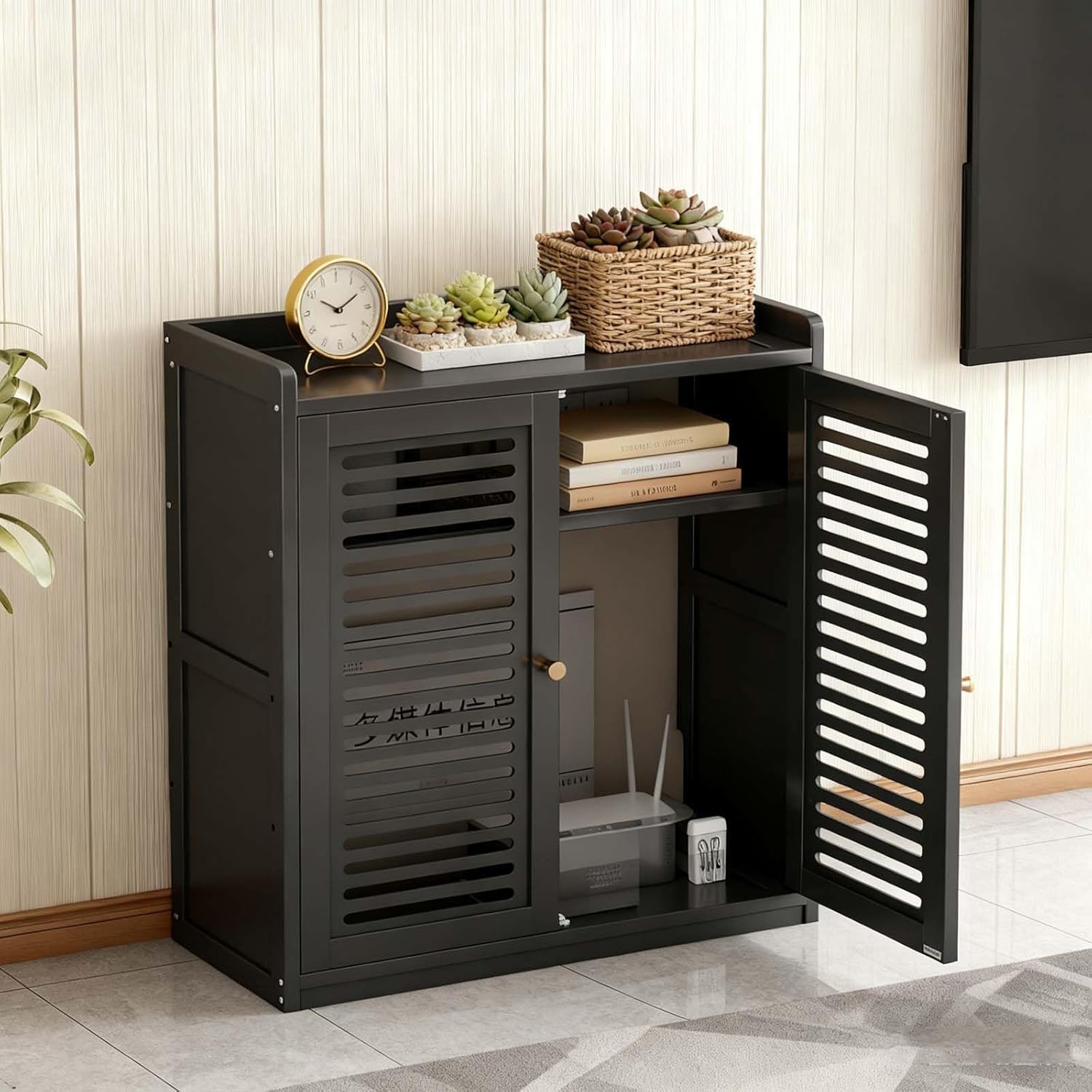 Router Box Hider - WiFi Storage Organizer for Home Office, Cable Management & Device Stand (Black, 23.2" x 9.8" x 26.4") - Stylish & Functional Solution