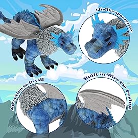AULUDA Dragon Plush Toy, Frost Wyrm Stuffed Animal Throw Plushie Pillow Doll, Soft Blue Fluffy Friend Hugging Cushion - Present for Every Age & Occasion