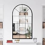 HQiJun Black Arched Window Mirror, Farmhouse Decorative Wall Mirrors for Living Room, Bedroom, Entryway, Bathroom Vanity, Fireplace Mantel, Window Pane Mirror Wall Decor (Black, 31.5 x 20 x1)