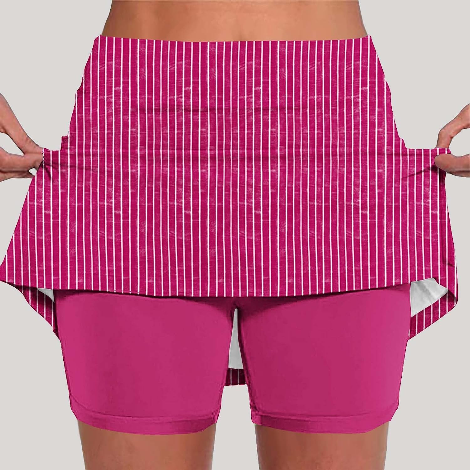 Women's Striped Skort with Built-in Shorts Breathable Tennis Golf Casual Summer Shorts Stretchy High Waisted Skirt