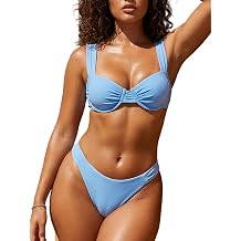 Women's Sexy 2 Piece Push Up Bikini Set Ruched High Cut Thong Bottom Bathing Suit Beach Vacation Swimsuit Outfits