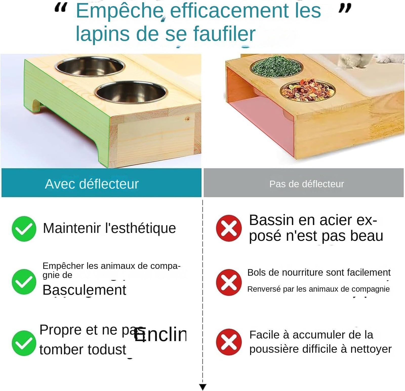 Litière 4 en 1 pour Petit Animal De Compagnie, Hamster, Furet，Mangeoire,Ratelier Foin Lapin Mangeoire À Foin en Bois pour Lapin avec Bac À（Pas de Bouteille d'eau）