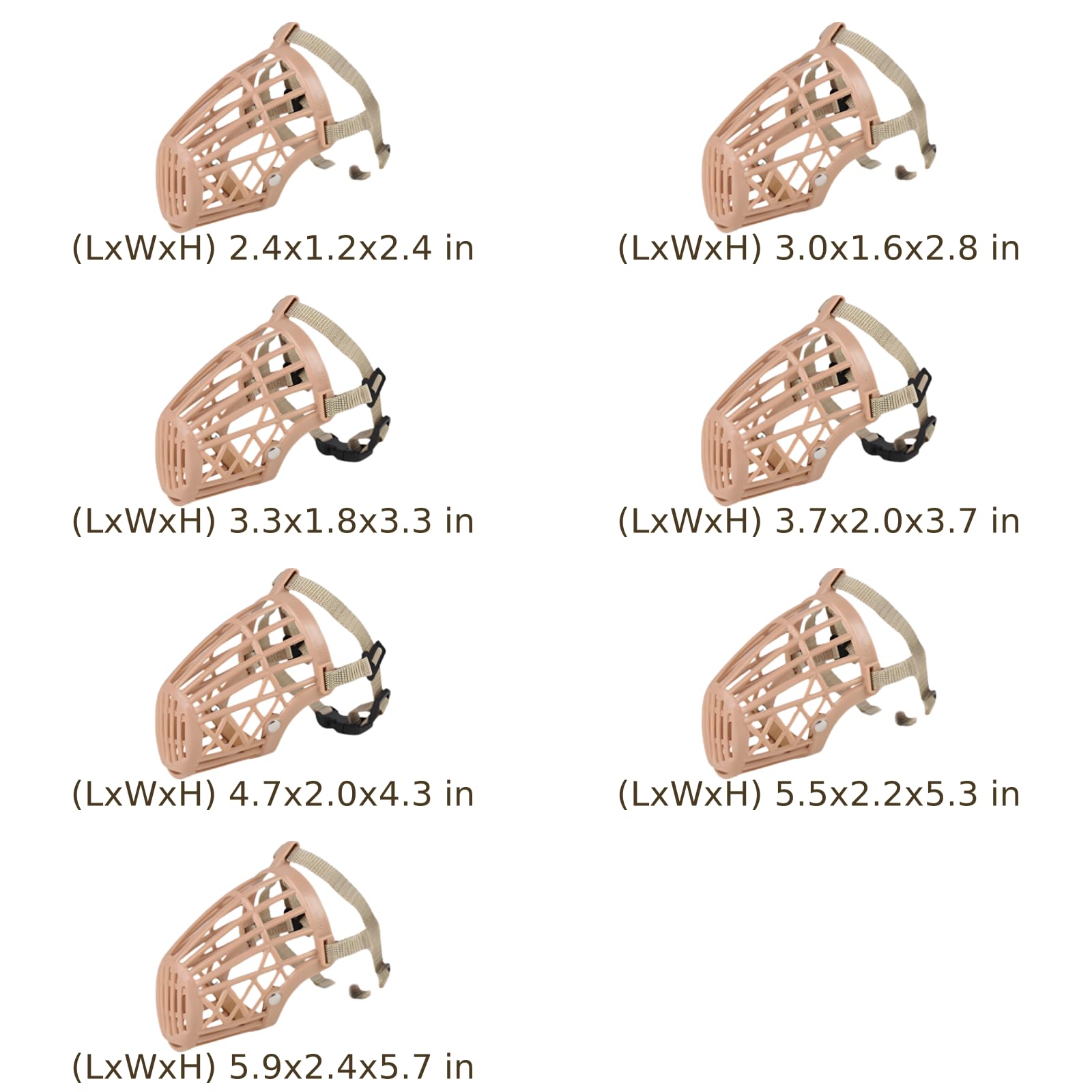 Lot de 7 muselières pour Chiens, Panier en Plastique Respirant, Sangle en Nylon pour Dressage et promenades, Limite mordillement, mâchonnement et léchage, réglable pour Toutes Les Races