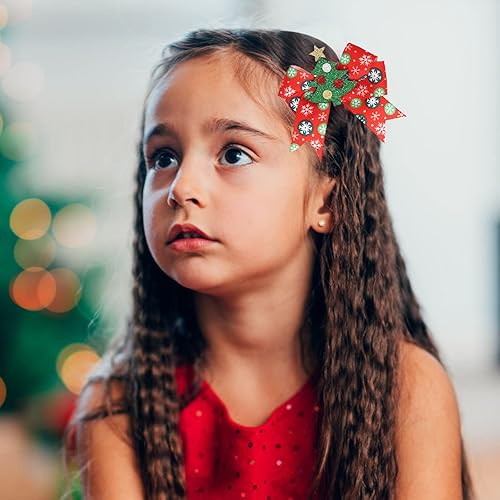 Miniatura 3 de Pasadores para cabello fino para niñas, accesorios para el cabello con lazo colorido, pinza para el cabello de Navidad, copo de nieve, muñeco de