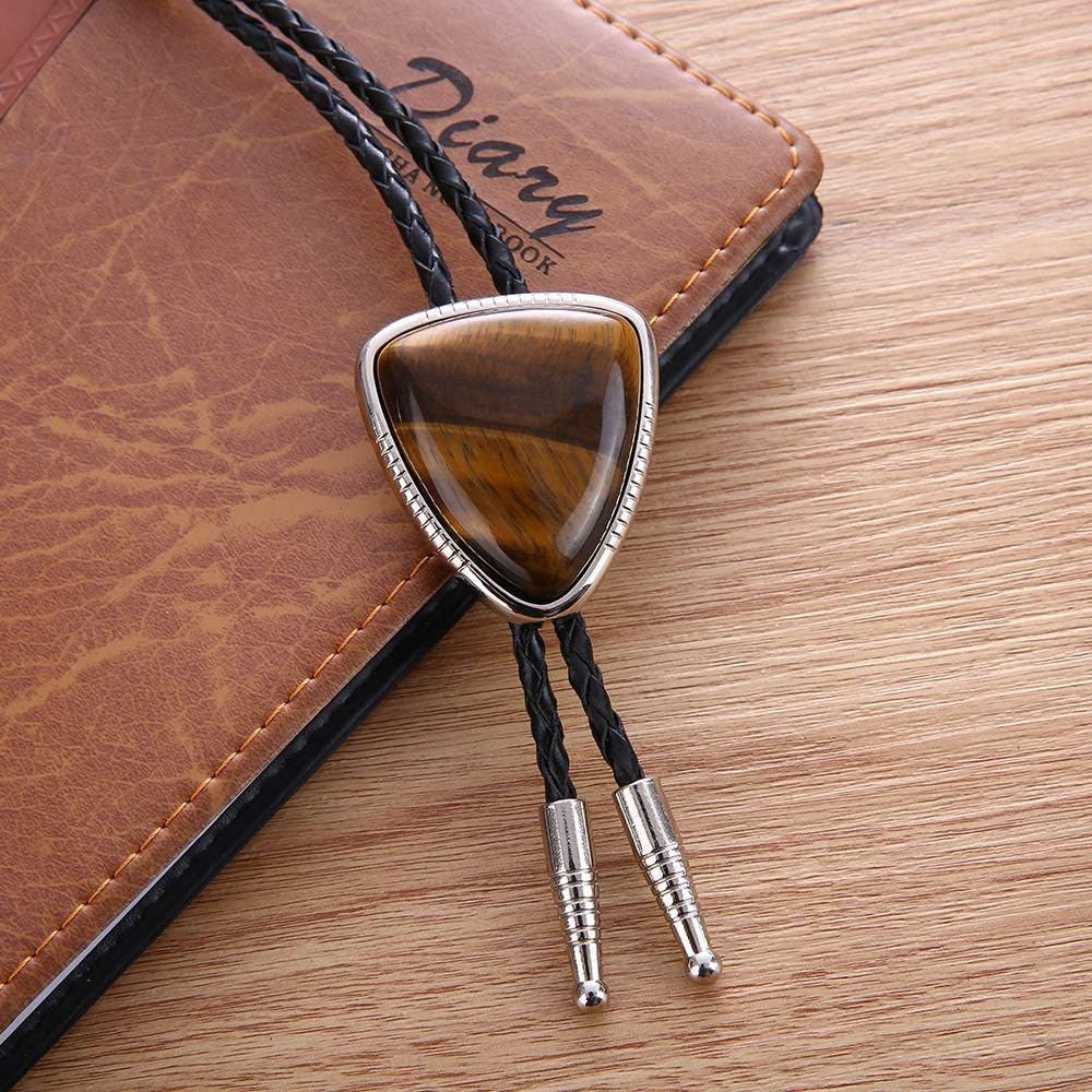 KDG Triangle Nature Agate Shape Bolo Tie Western Cowboy Celtic Black Stone Necktie For Men