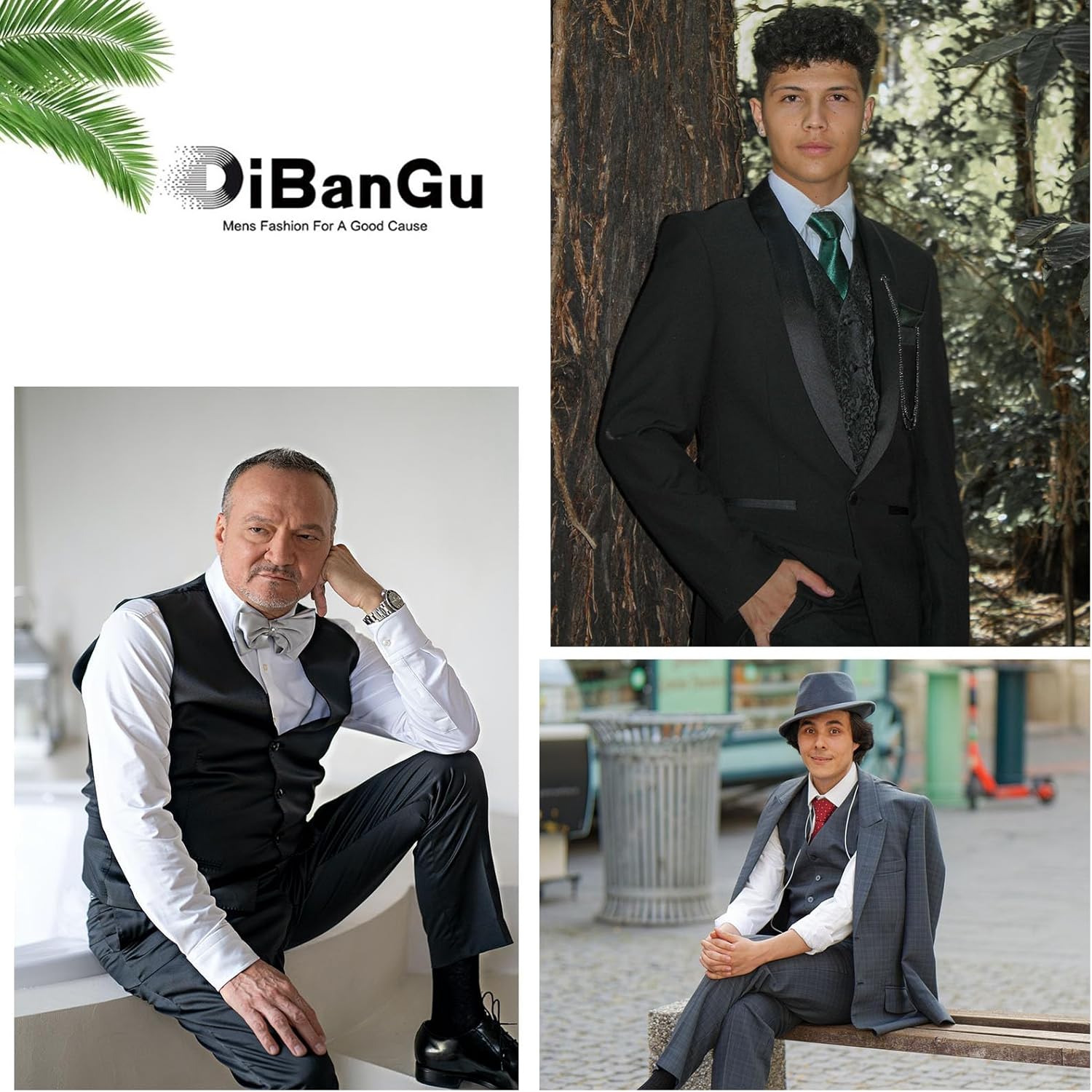 DiBanGu Mens Paisley Suit Waistcoat Silk Dress Vest and Necktie Pocket Square Cufflinks for Wedding Party - Image 7