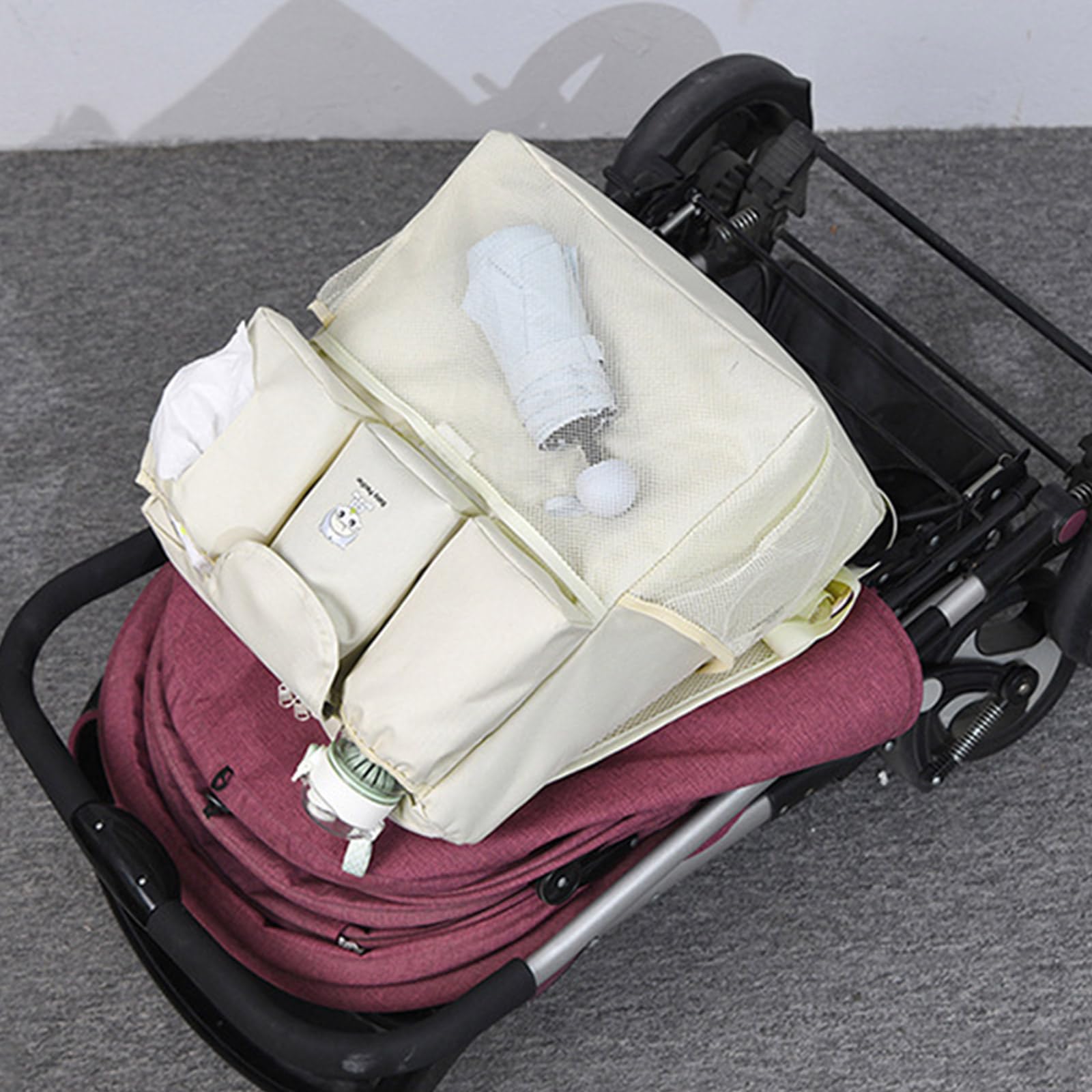 Borsa ergonomica da appendere al passeggino, per pannolini, salviette umidificate, bottiglie, in pratico tessuto impermeabile