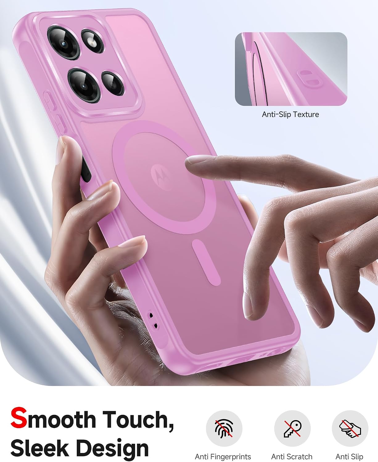 LeYi for Motorola-G-2025 Case: Motorola Moto G 2025 Case [Magnet Fit] with Screen Protector, Slim Translucent Soft-Touch & Full Body Protection Funda para Moto G 2025 Girl Women Friends Gift, Pink thumbnail