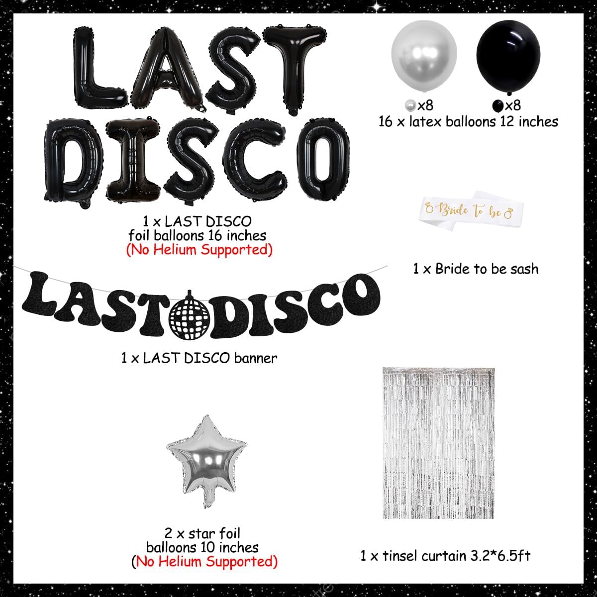 Last Disco Bachelorette Party Decorations Black Silver Last Disco Banner, Disco Ball Diamond Ring Balloons, Bride To Be Sash for Bridal Shower Retro 70s Bach Dance Music Festival Party Supplies
