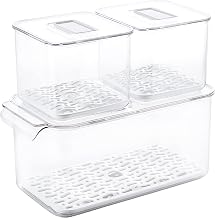 Roham Set of 3 Fridge Organizers and Storage - BPA-Free Pantry Organizer Fridge for Fruits & Vegetables - Refrigerator Clear Food Storage Bins