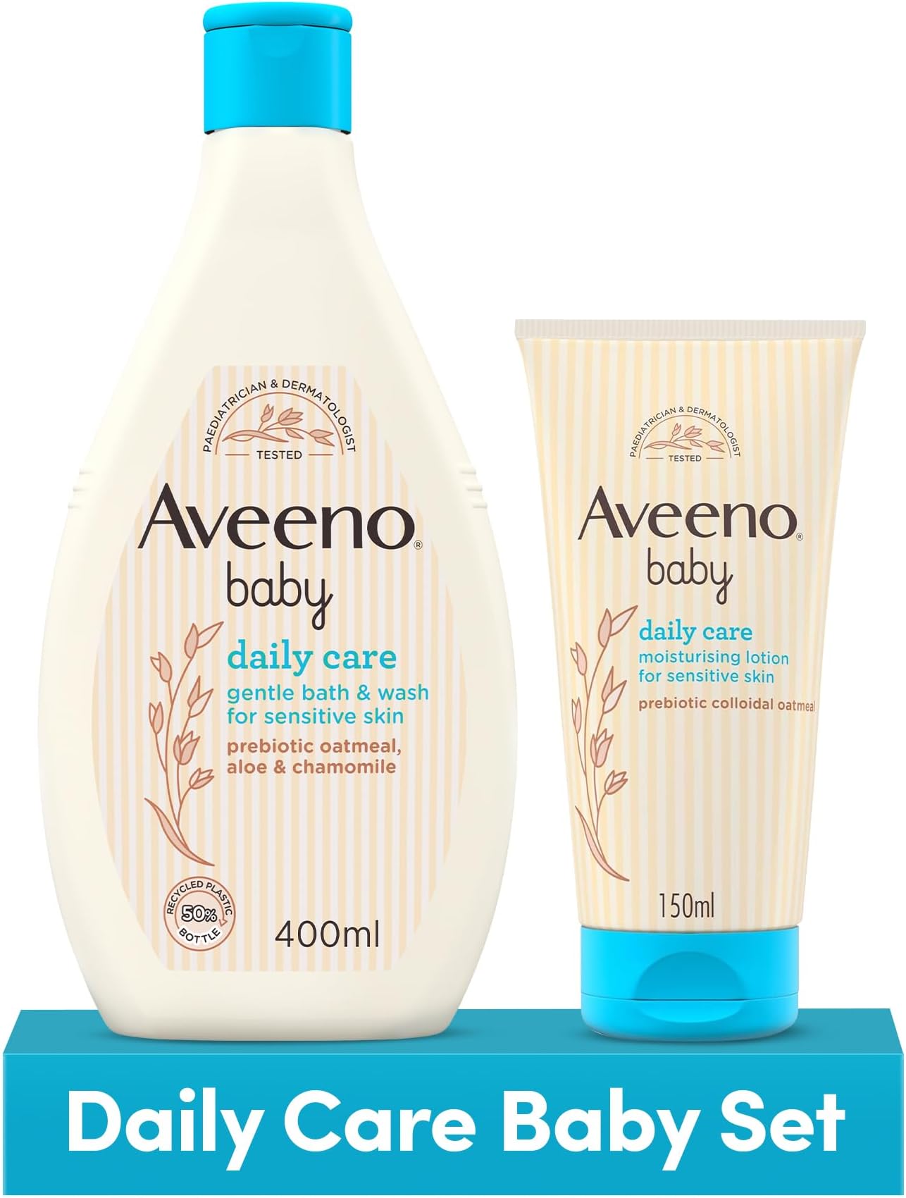 Aveeno Baby Daily Care Moisturising Lotion (150ml) + Gentle Bath and Wash (400ml) Baby Set, Moisturising Baby Lotion and Baby Wash for Newborns and Infants and Dry, Sensitive Skin Prone to Eczema