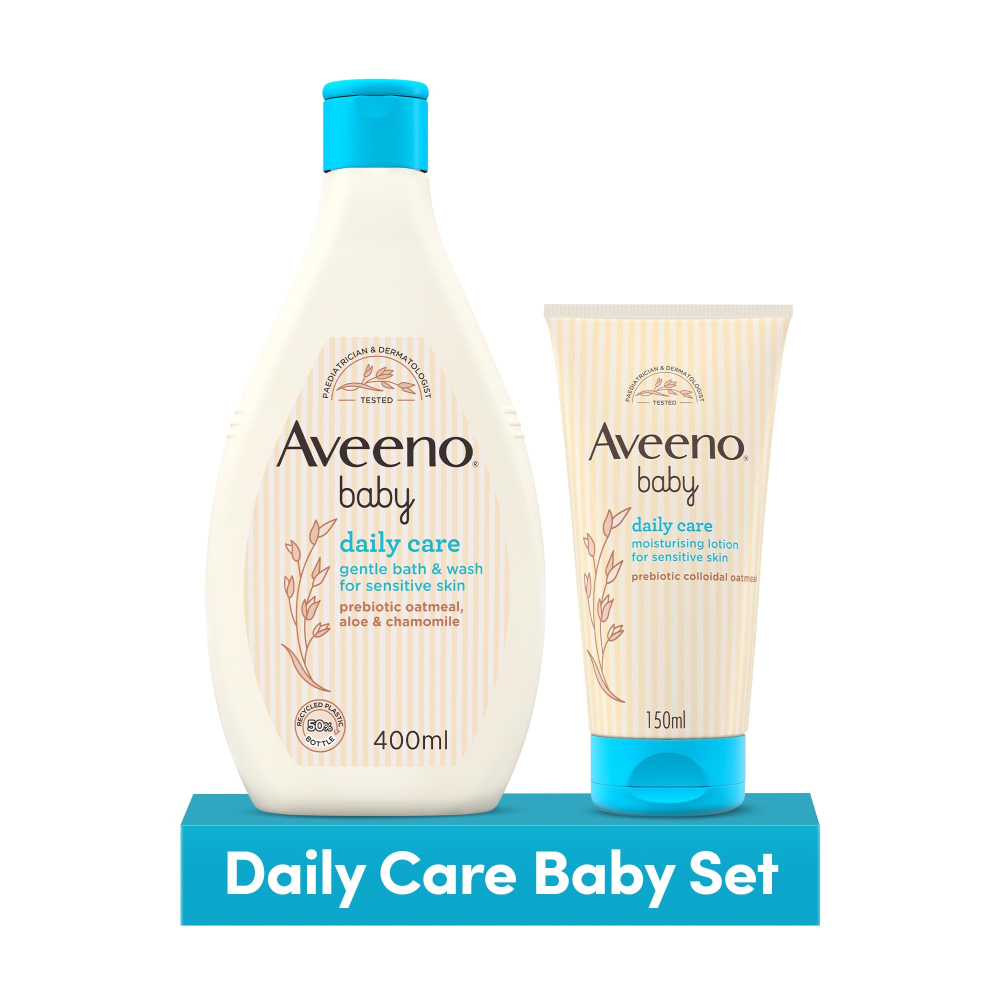 Aveeno Baby Daily Care Moisturising Lotion (150ml) + Gentle Bath and Wash (400ml) Baby Set, Moisturising Baby Lotion and Baby Wash for Newborns and Infants and Dry, Sensitive Skin Prone to Eczema