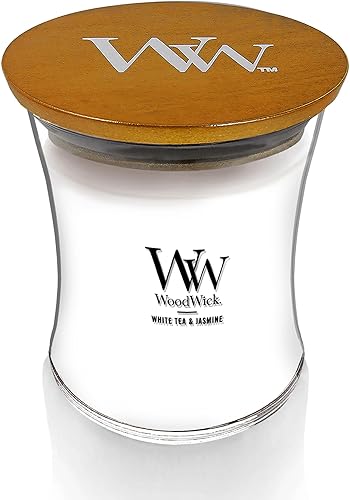 Vista 15 de WoodWick Hinoki Dahlia - Vela mediana en frasco, con forma de reloj de arena, cera de mezcla de soja prémium, mecha de madera Pluswick Innovation