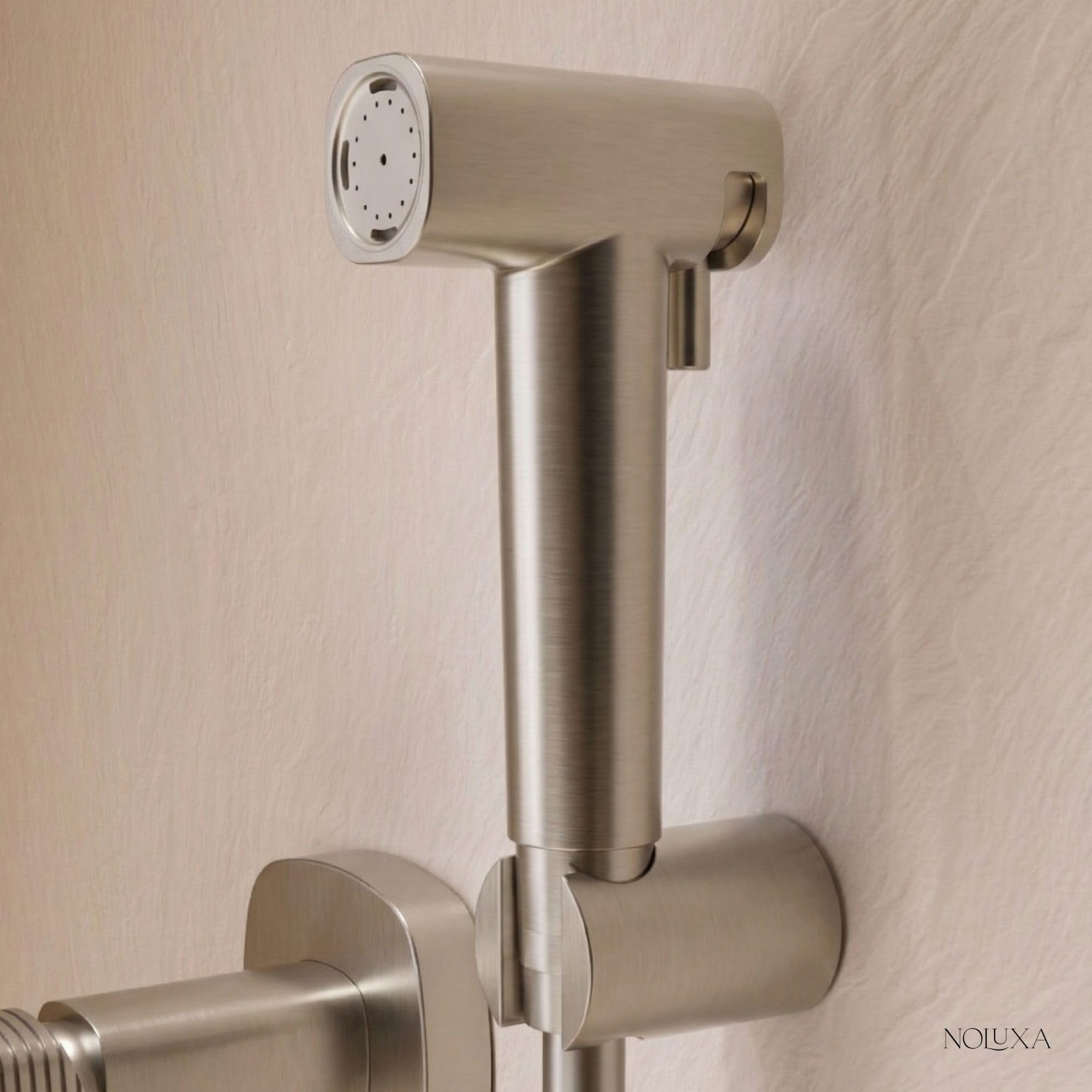 IMEX - Ducha Bidet Agua Fría y Caliente Color Níquel Cepillado | Grifo Bidet Empotrado para WC | Ducha Higiénica Monomando para Inodoro | Grifería Sustituto de Bidé | Serie Firenze