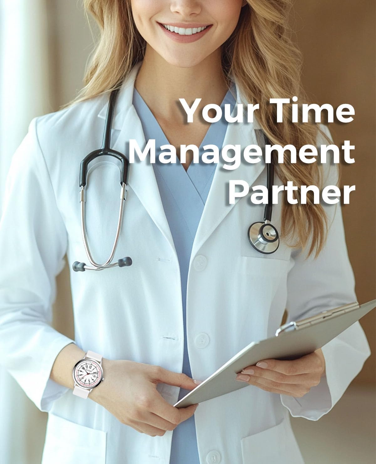 Nurse Watch Pulsometer Unisex, 50M Waterproof Watches for Swimming 12/24 Hour Military Time Luminouse Easy Read Dial - Image 7