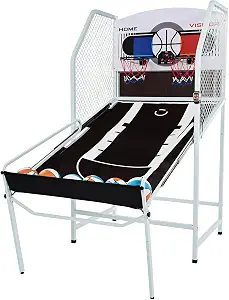 Rally and Roar Arcade Cage Basketball Game, Foldable Indoor Outdoor Sports Machine for 2 Players with Steel Hoops, LED Scorer, and 6 Balls