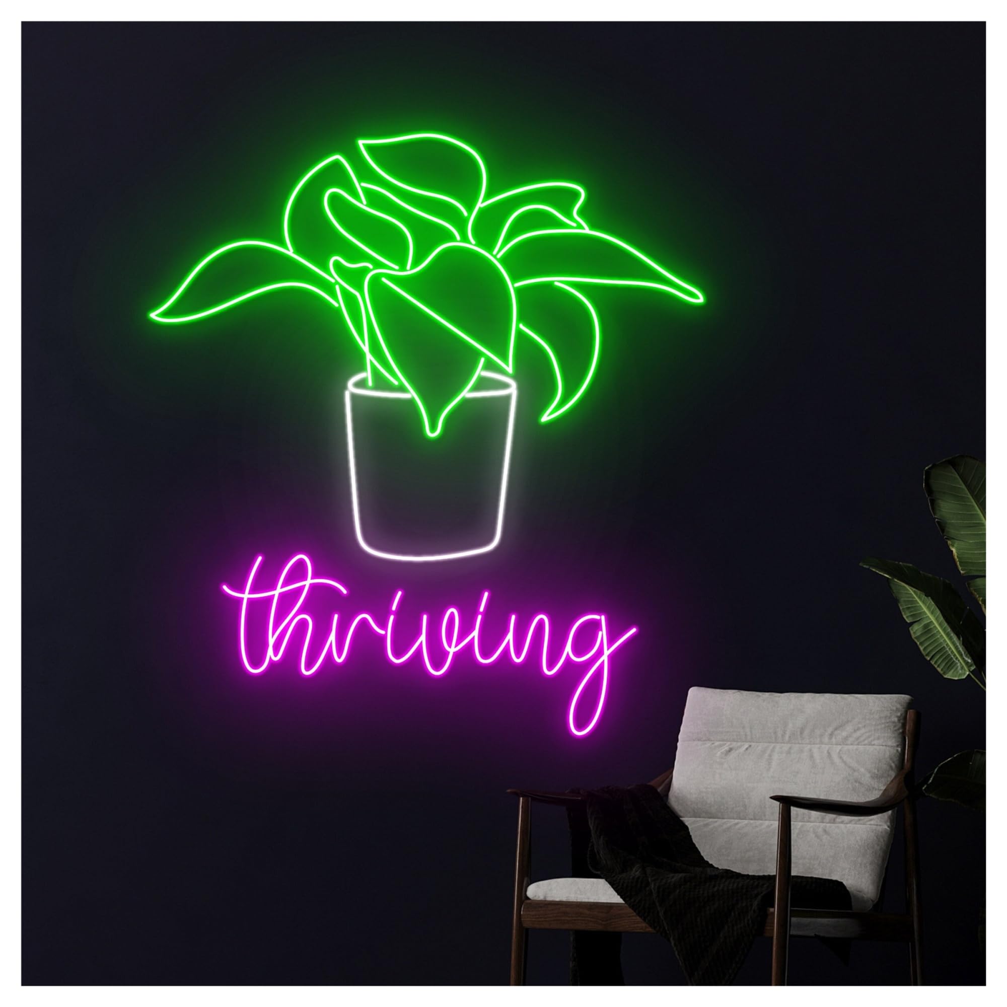 Insegna al Neon Insegna Al Neon Con Luce LED Verde Per Vasi Di Piante Prosperose, Decorazione Da Parete Per Stanza, Foglie Ecologiche E Naturali, 58cm