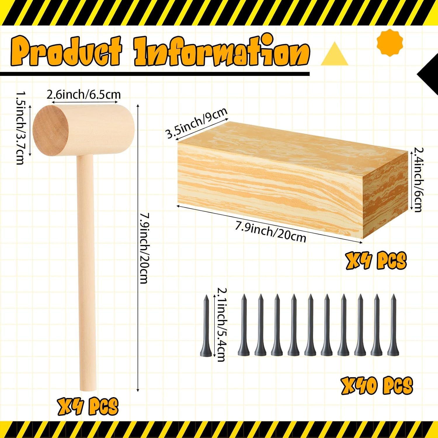 Realspring 8 Set Wooden Hammer Toys Kids Hammer Pounding Toy 8+ Year Old Carpentry Workbench Toys for Construction Birthday Party Supplies Montessori Education Boys and Girls Gift