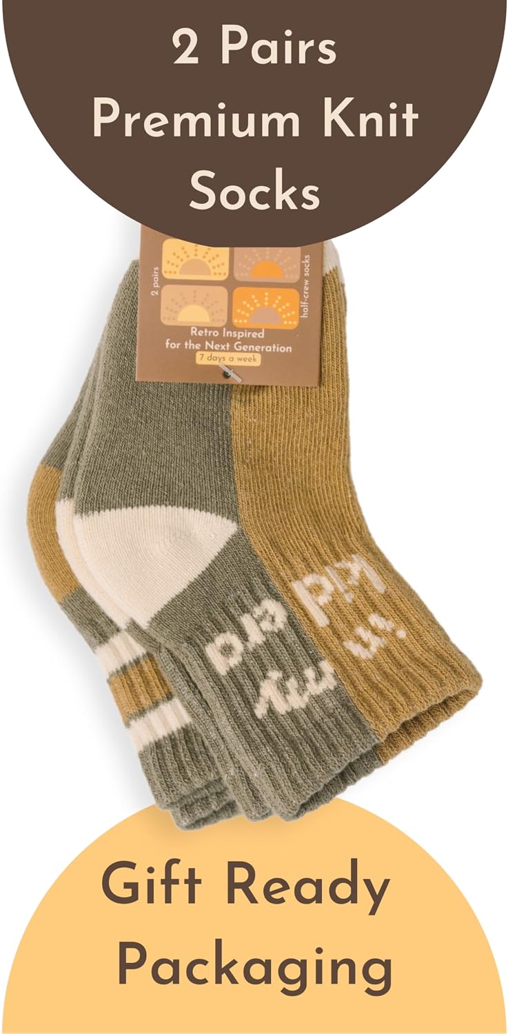 Lottie Dottie Baby & Toddler Half-Crew Cotton Socks 2-Pack | Checkered & Retro Stripe Unisex Novelty Socks image 5
