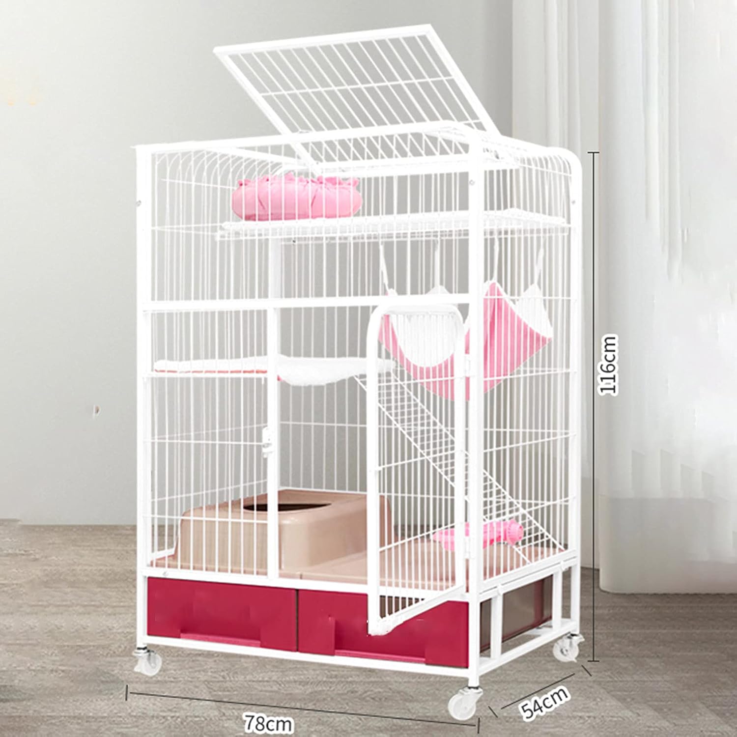 Cat Cage - Heavy Duty Dog Crate Strong Metal Dog Cage Dog Kennels Cat House Cat Condo Folding Metal Crate Cage for Medium and Large Dogs Pet Playpen Indoor Outdoor with Four Wheels (White Three Lay image 2