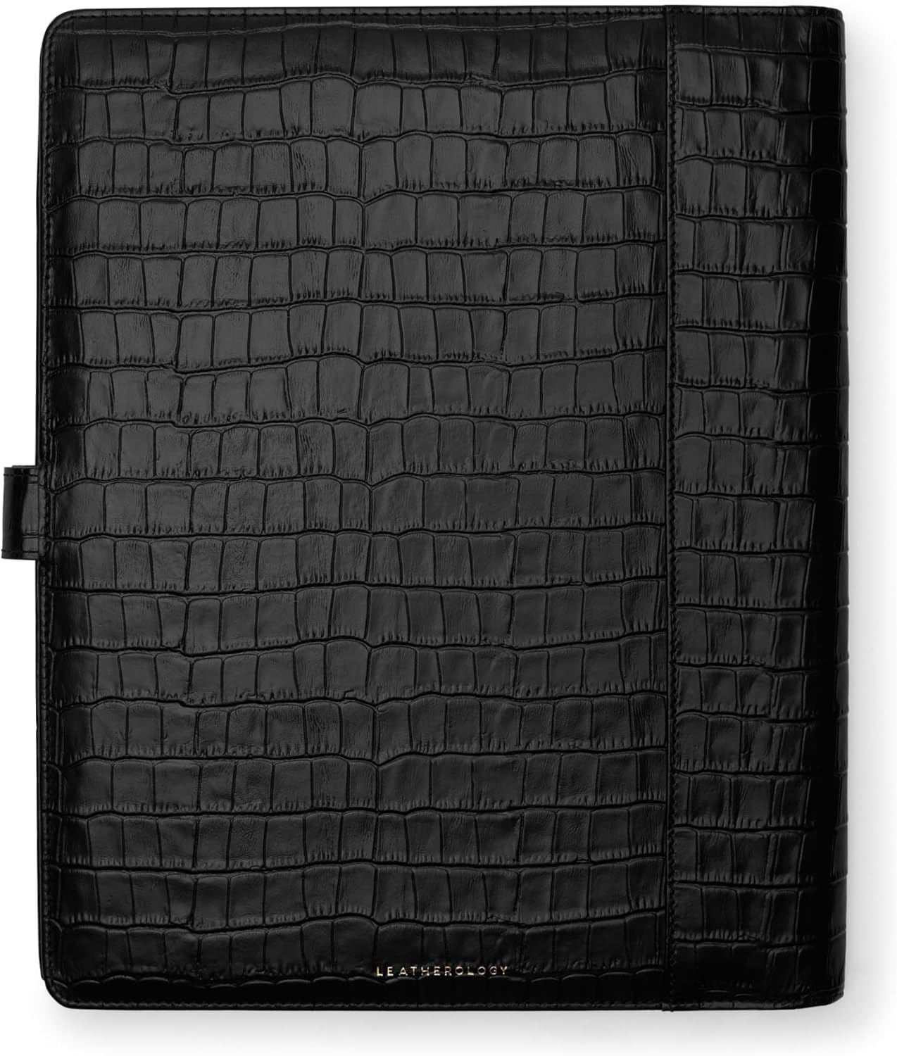 Leatherology Premium Black Croc A5 Leather Snap Journal – Spiral Notebook Cover with Snap Closure, 160 Pages, Card Slots & Document Pockets – Refillable Organizer for Work or Planning