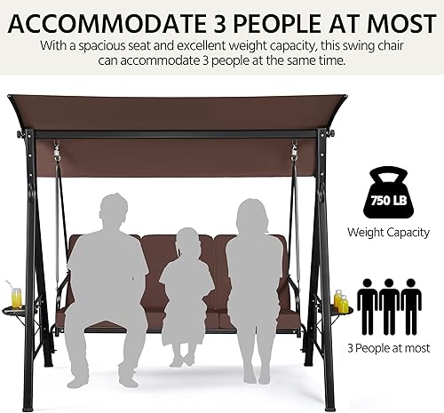 Miniatura 3 de Yaheetech Silla de columpio para exteriores de 3 asientos, columpio de estructura de acero resistente a la intemperie para jardín, piscina, balcón,